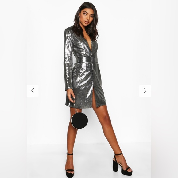 Boohoo Metallic Blazer Dress . Size 10. - Picture 4 of 5